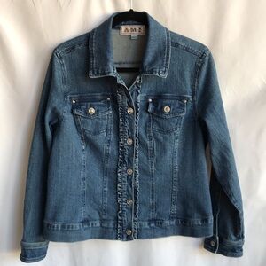 AMI denim blue jean jacket with ruffle detailing, L